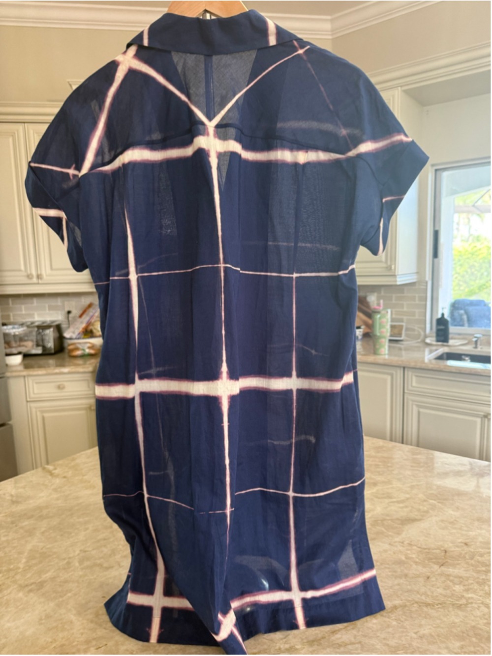 Lafayette 148 New York Button Down mini Shirt Dress Navy Pink sheer tie dye - Picture 2 of 10